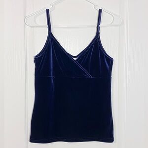 90s Rave City Velvet Velour Surplice Cami Top Vintage MADE Navy L